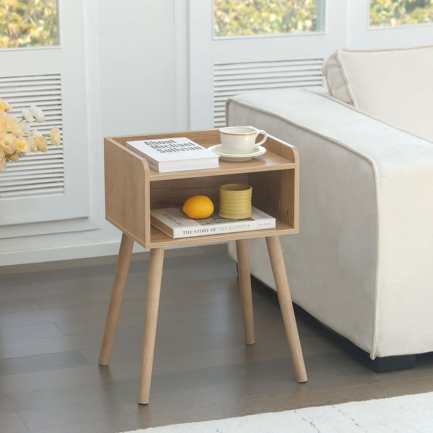 MaxSmeo Nightstand, Mid Century Modern Side Table Bedroom with Storage, Small End Bedside Table