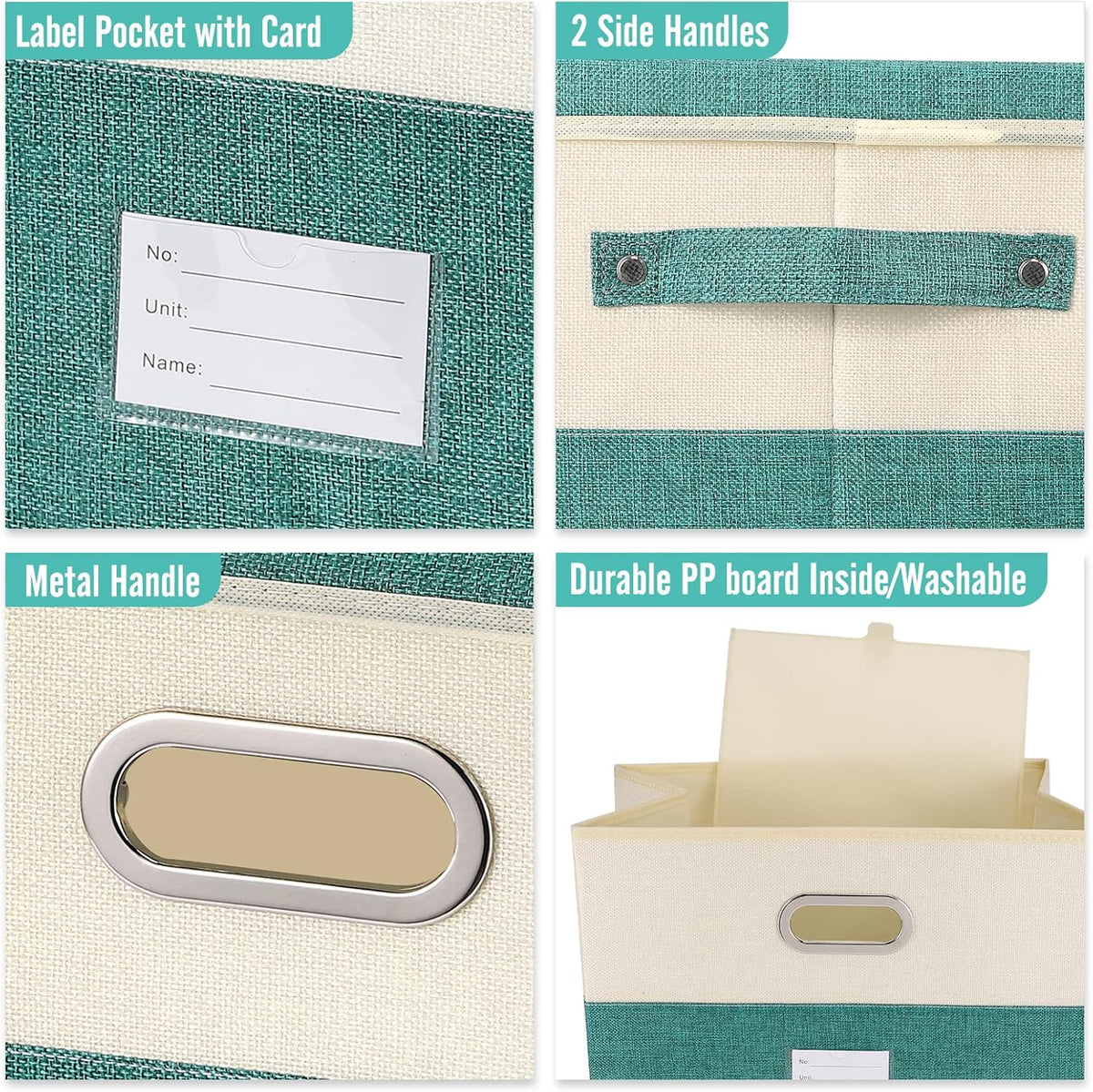 Large Linen Fabric Foldable Storage Bins with Removable Lid and Handles, Washable Storage Box