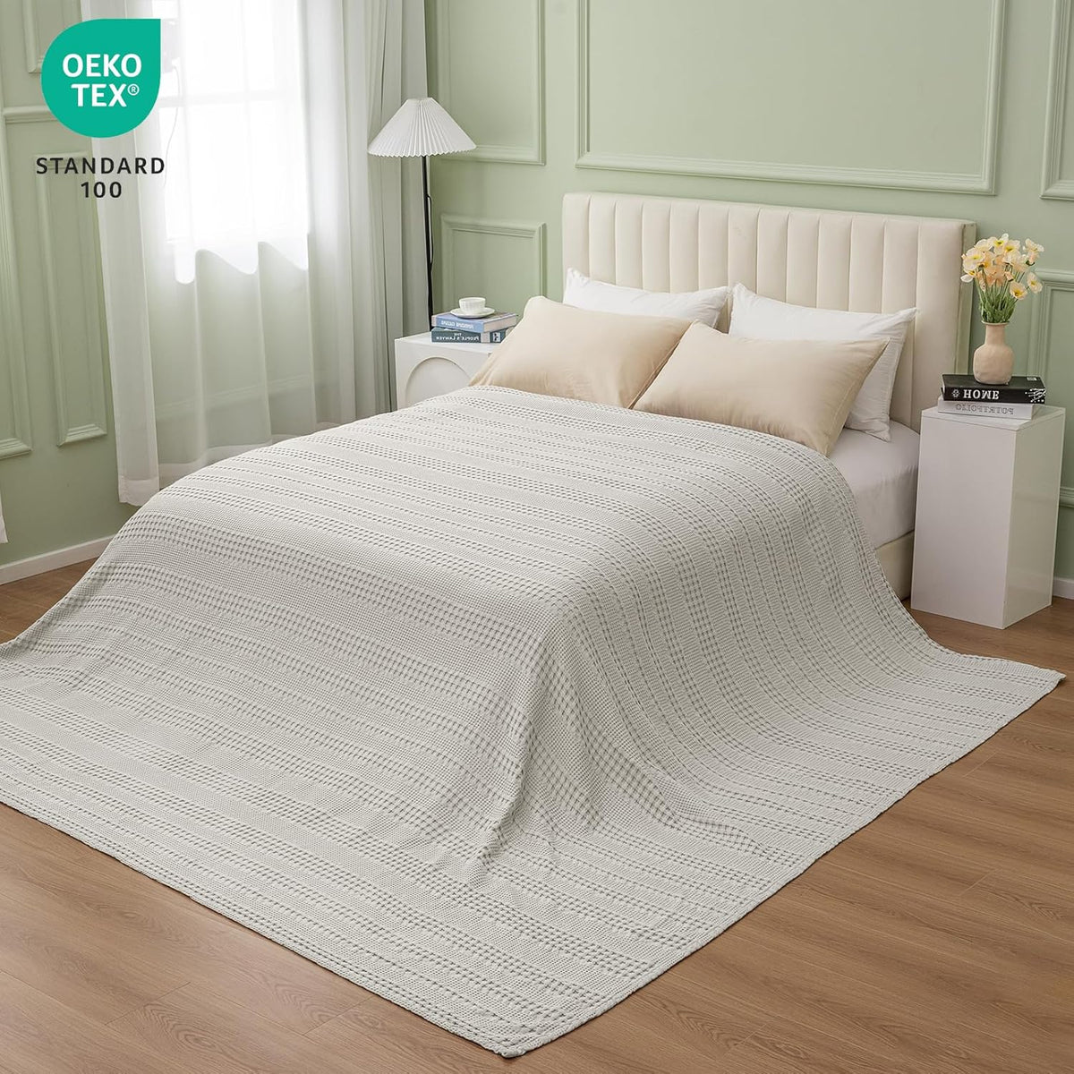 PHF Cooling Waffle Blanket California King Size, Lightweight 60% Rayon Derived from Bamboo & 40%