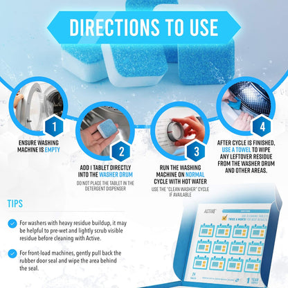 Washing Machine Cleaner Descaler 48 Pack - Value Size Deep Cleaning Tablets HE Front Loader & Top