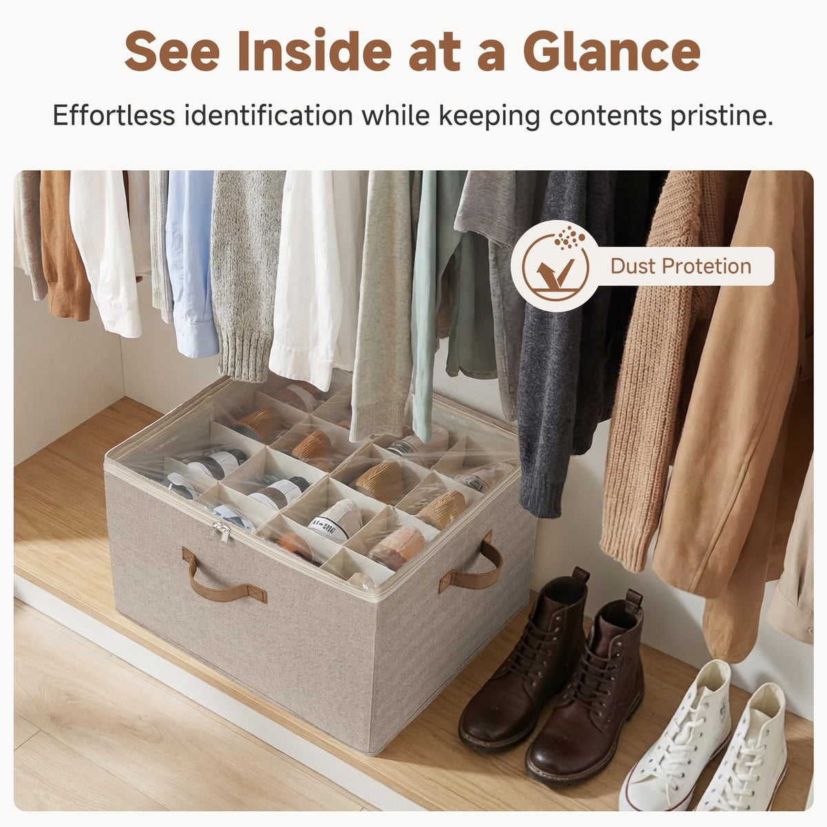 StorageWorks 16-Pair Closet Shoe Organizer with Adjustable Dividers, Taupe