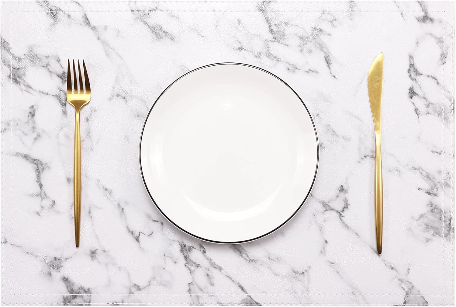 Marble Faux Leather PU Placemats, Set of 6, Easy to Clean, Heat & Stain Resistant for Dining