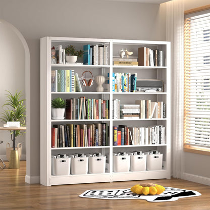 5-Tier Industrial Book Shelf, White Bookcases and Bookshelves,Tall Metal Bookcase Storage