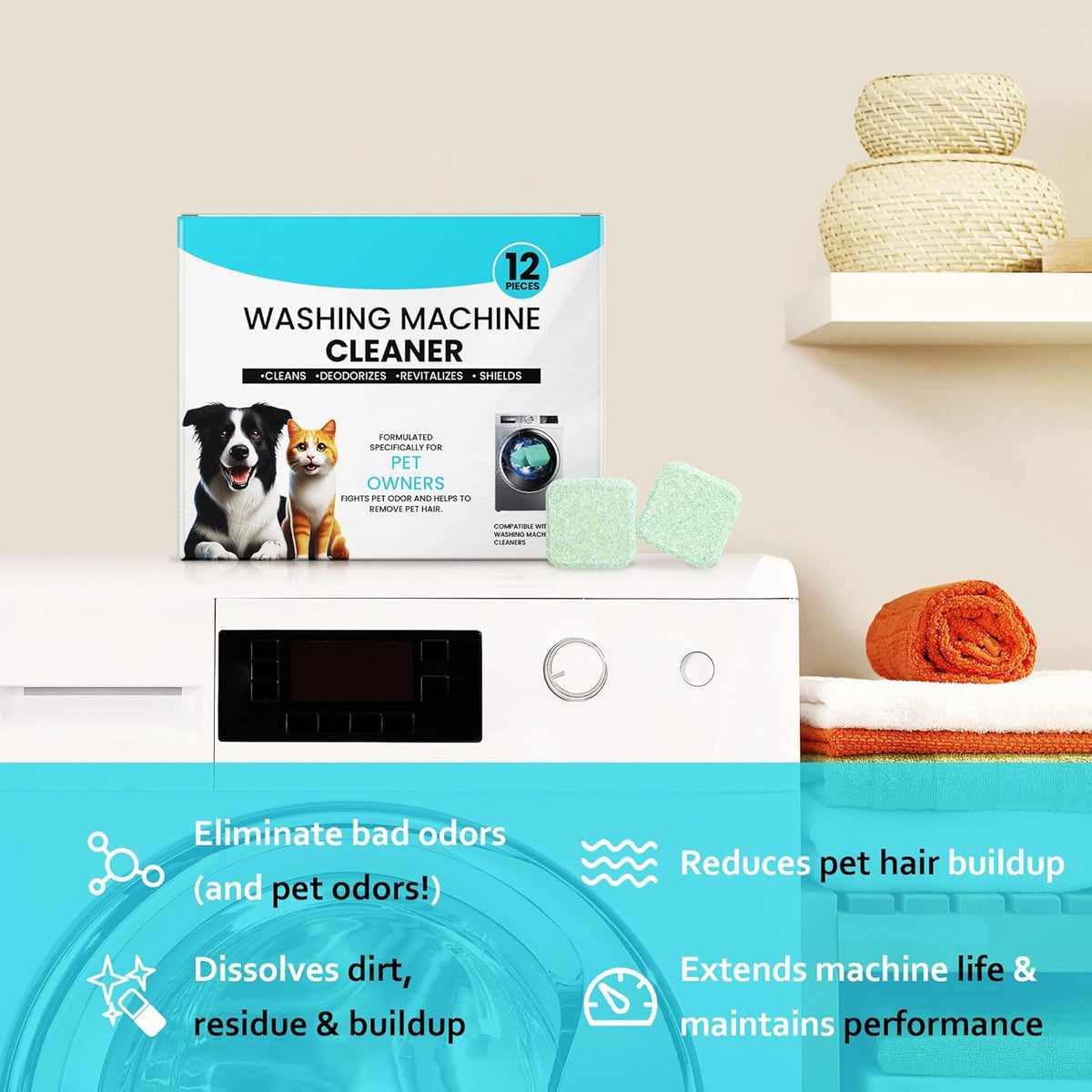 Washing Machine Cleaner 48 Pack-24 Month Supply,Cleaning Tablets Formulated for Pet Owners for