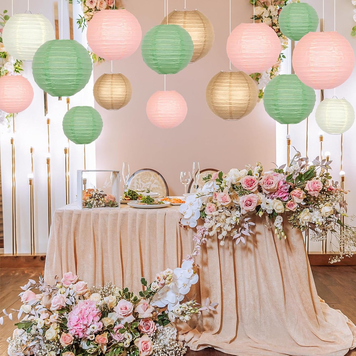 ADLKGG Paper Lanterns Party Decorative, Round Hanging Paper Lanterns Wedding Decorations for Sage
