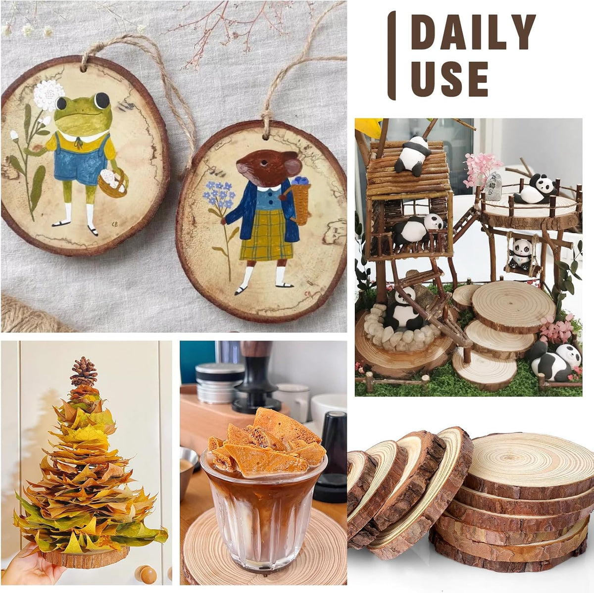FUMILE Unfinished Natural Wood Slices 5.1-5.5 Inch, 10 PCS Round Wooden Discs with Tree Bark, Wood