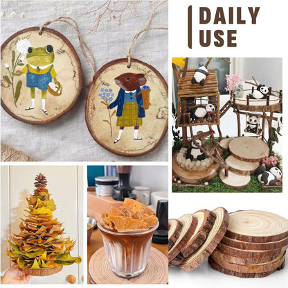 FUMILE Unfinished Natural Wood Slices 5.1-5.5 Inch, 10 PCS Round Wooden Discs with Tree Bark, Wood