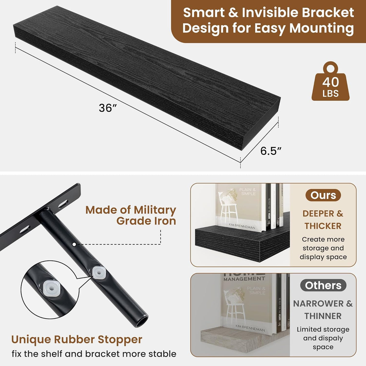 fuqing Floating Shelves for Wall, Bathroom Shelf Wall Mounted for Storage, Shelves with Invisible