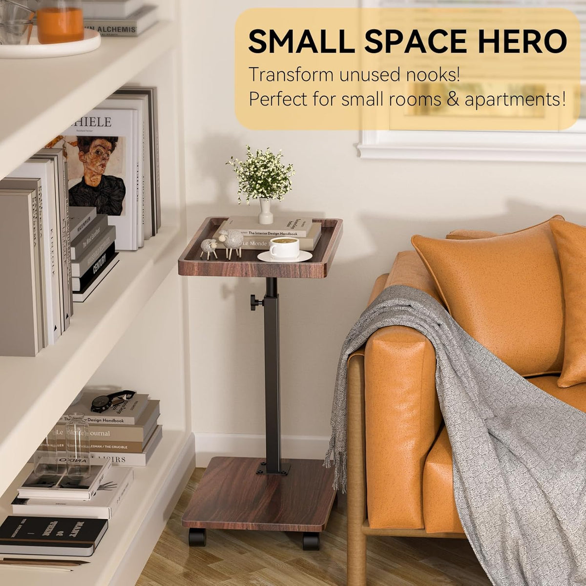 C Table End Table Adjustable Height, 360°Swivel TV Tray Table for Small Spaces, Couch Tables That