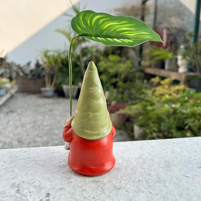 Garden Female Gnome Statue Decoration with Leaf Umbrella, 6.5” Figurine Ornament for Indoor Outdoor