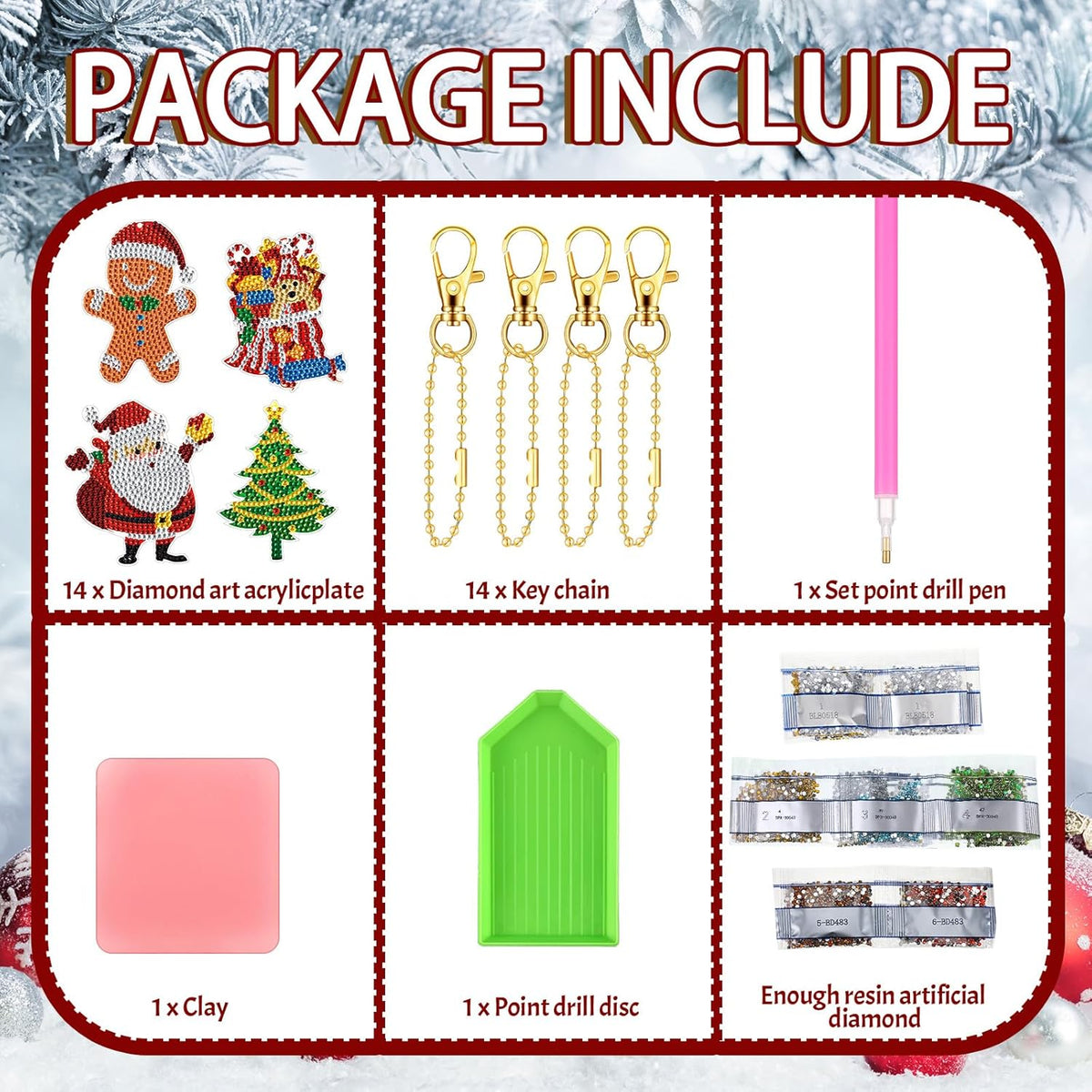 Equsion 14 Pcs Diamond Art Christmas Ornaments Christmas Diamond Painting Keychains Kits 5d DIY