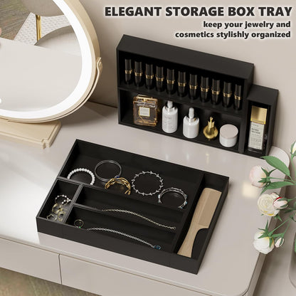 Kitchen Drawer Organizer Bins, Black Bamboo Drawer Organizer Stackable for Silverware, Utensils