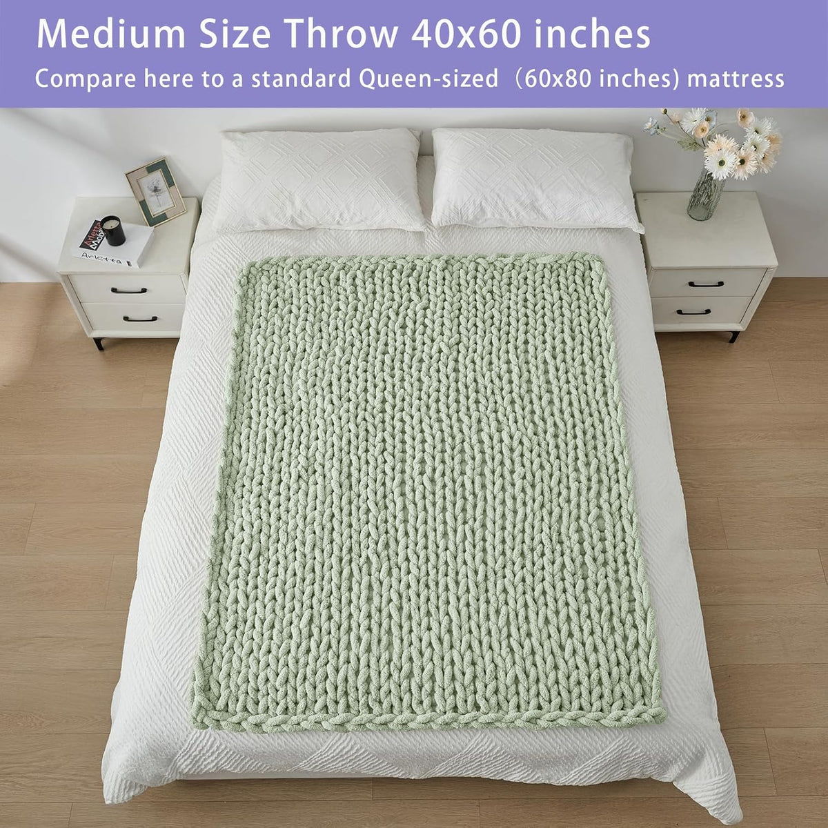 Bigacogo Chunky Knit Throw Blanket for Couch, 40x60 inches, 100% Hand Knitted with Thick Jumbo