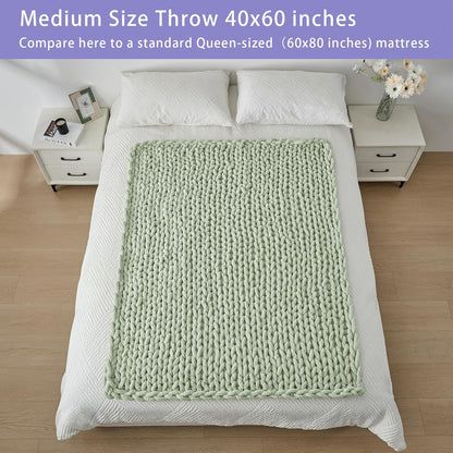 Bigacogo Chunky Knit Throw Blanket for Couch, 40x60 inches, 100% Hand Knitted with Thick Jumbo