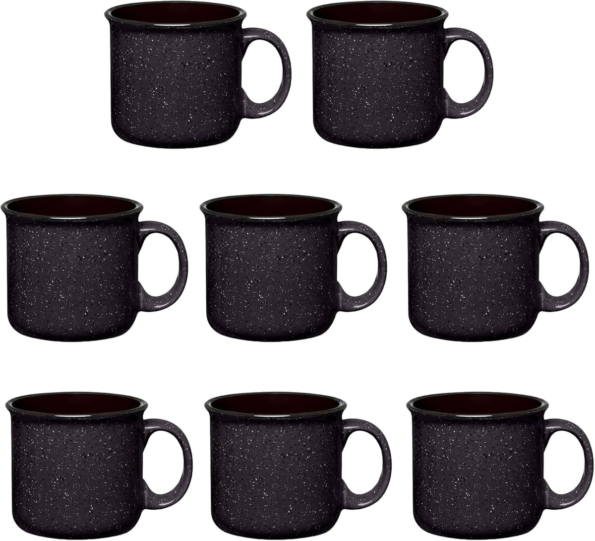 Set of 8 Ceramic Campfire Mugs – 15 Oz, Black – Coffee & Tea Cups for Home, Work, Travel, Camping