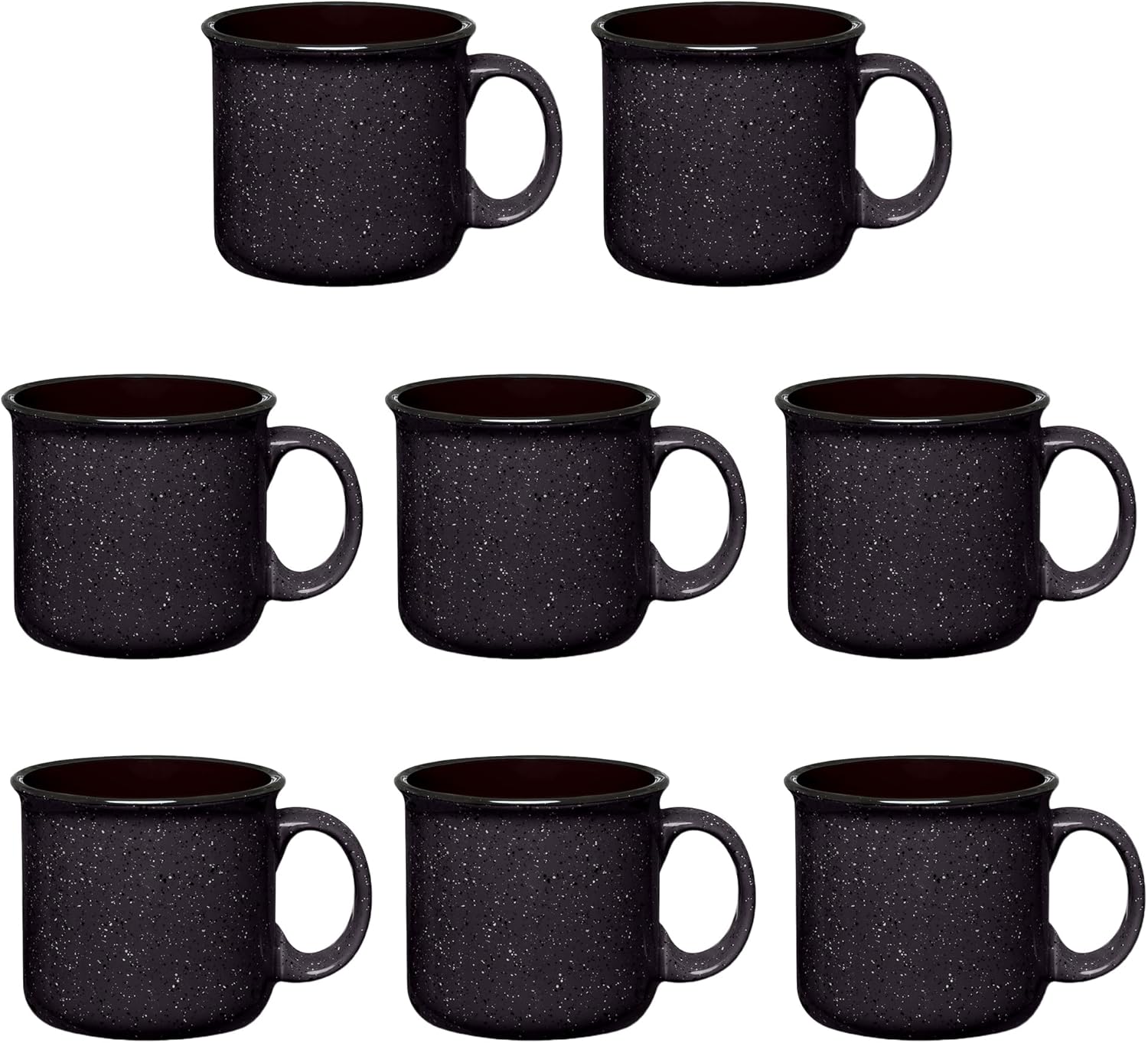 Set of 8 Ceramic Campfire Mugs – 15 Oz, Black – Coffee & Tea Cups for Home, Work, Travel, Camping