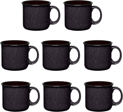 Set of 8 Ceramic Campfire Mugs – 15 Oz, Black – Coffee & Tea Cups for Home, Work, Travel, Camping
