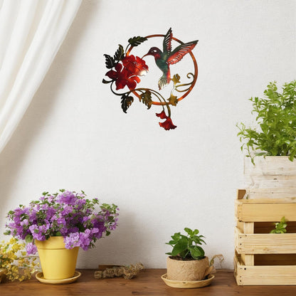 Zoihet Round Metal Bird Wall Art Decor - Hummingbird Wall Art Silhouette for your patio, garden