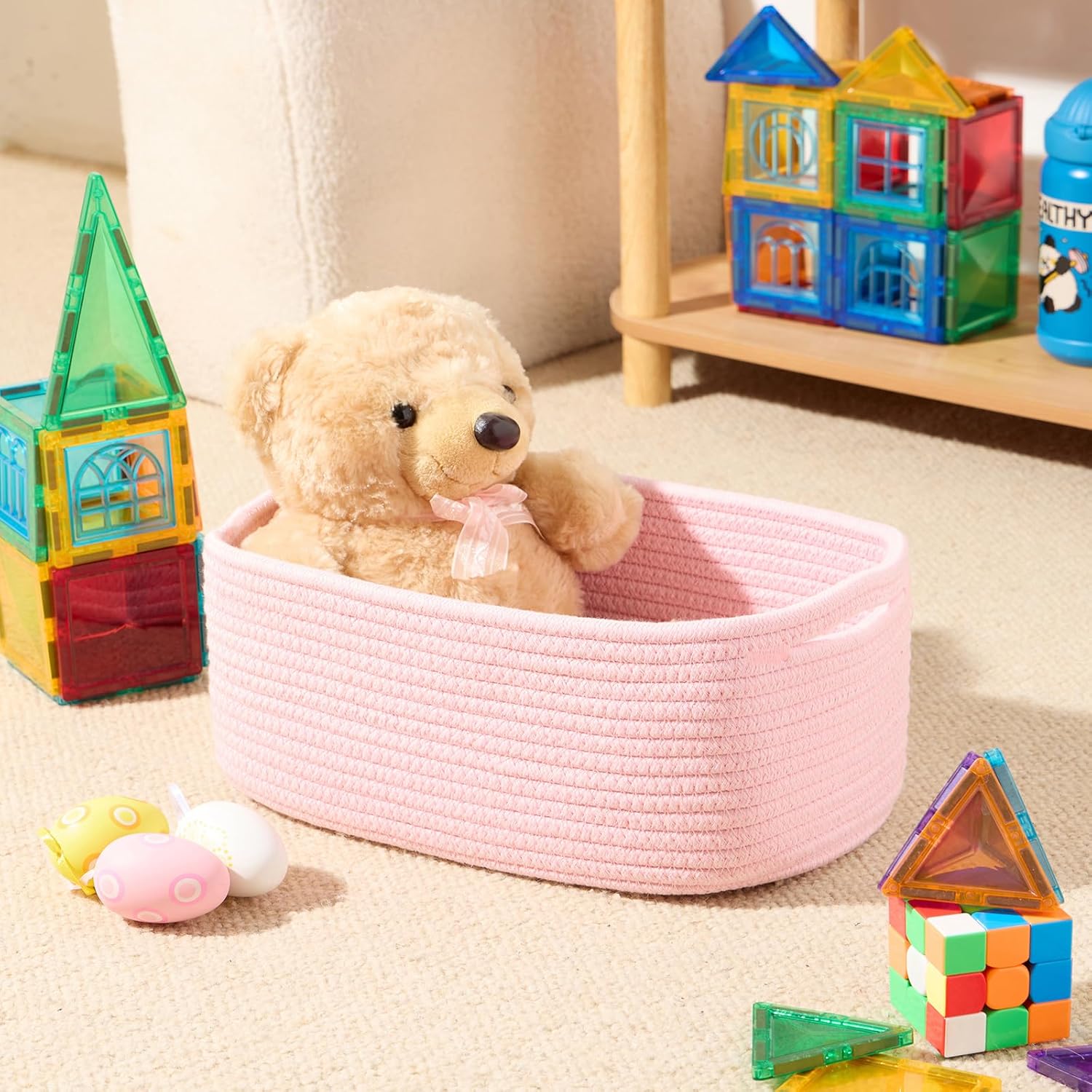 Small Storage Baskets for Organizing | Closet Organizer Bins | Shelf Toy Basket | Woven Rope