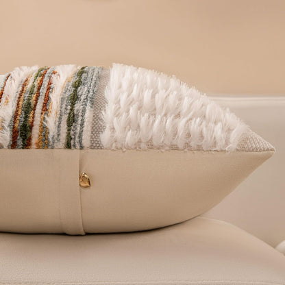 Boho Chenille Tufted Couch Throw Pillow Covers 18x18 Inch Set of 2 Farmhouse Striped Decorative