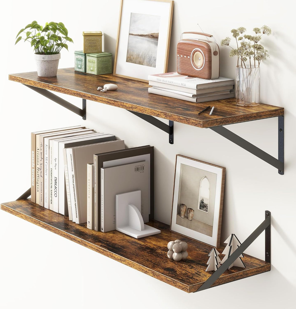 36"W x 10"D Floating Shelves, 10 Inch Deep Floating Shelves, Farmhouse Rustic Deep Wall Shelves for