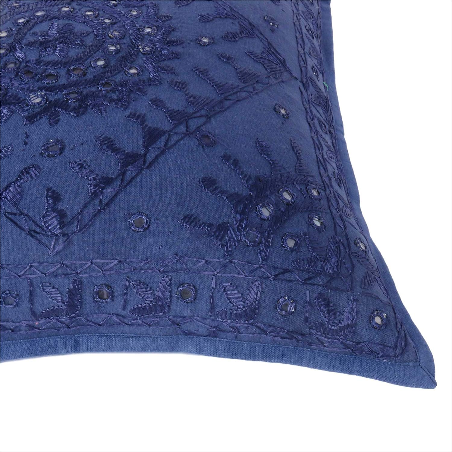 Eyes of India Embroidered Decorative Boho Throw Pillow Cover with Mirrors, Handmade Bohemian Accent