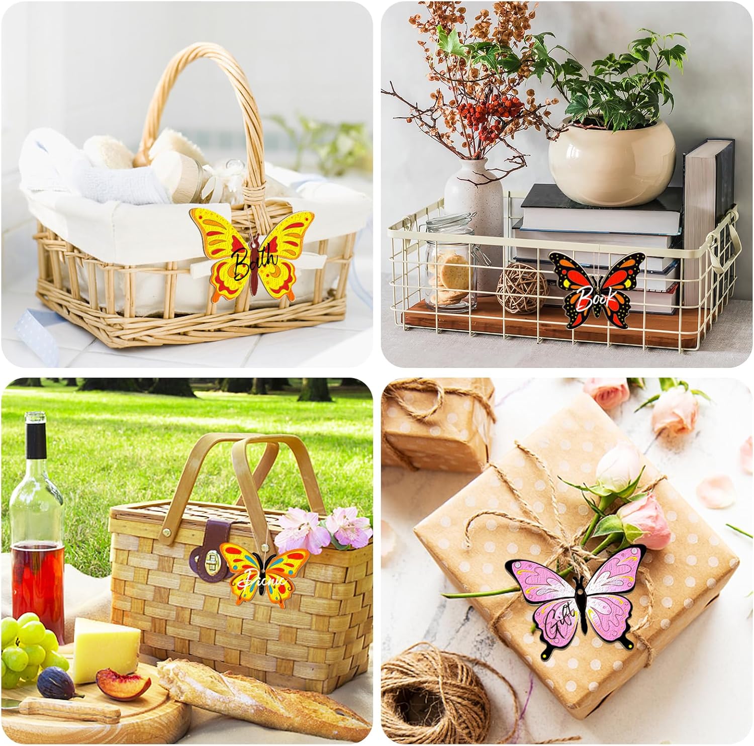 80PCS Wooden Spring Ornaments to Paint Butterfly Cutouts, 8 Styles DIY Blank Unfinished Wood