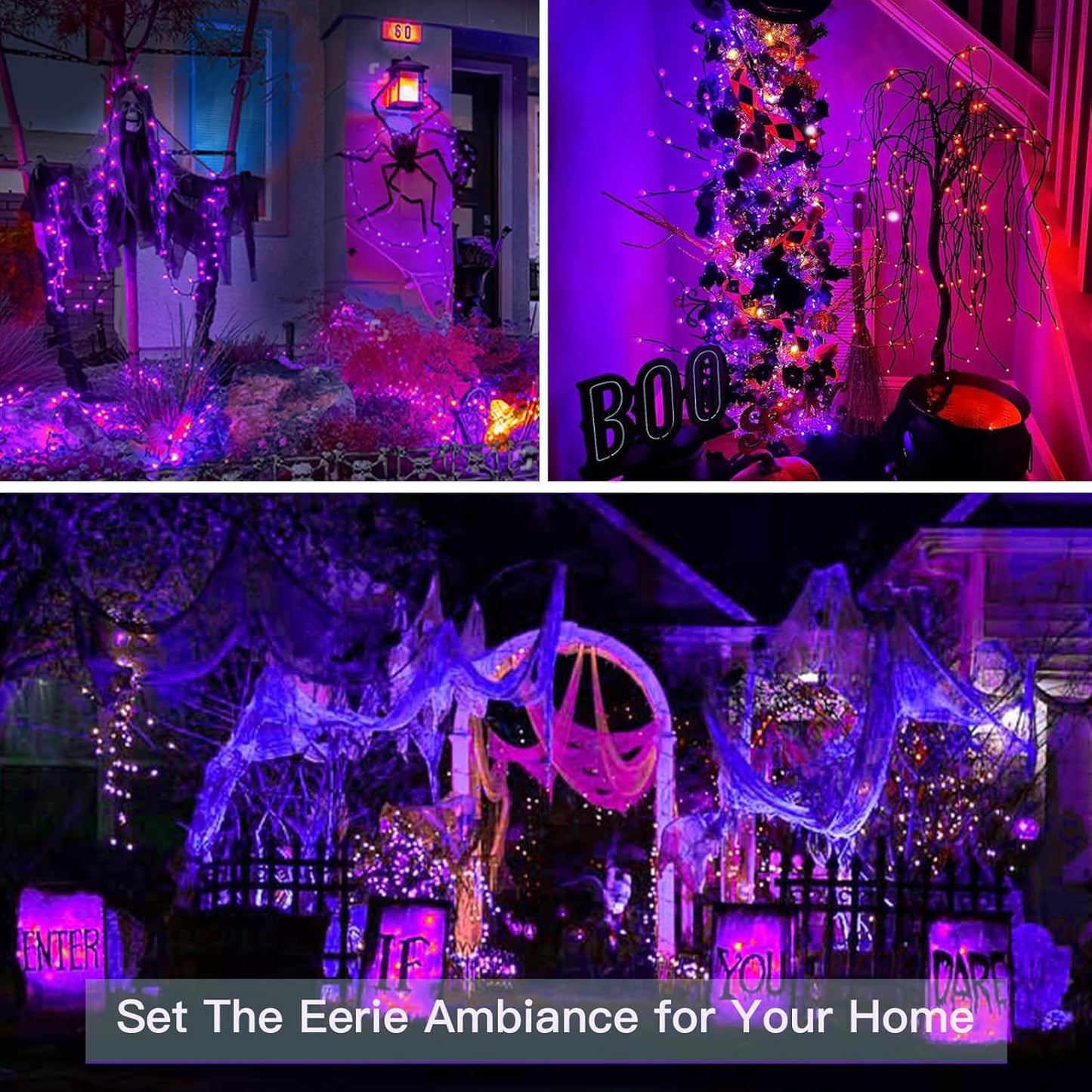 suddus Hallowee Purple Lights Battery Operated, 66ft 200 LED Twinkle Lights Battery Operated