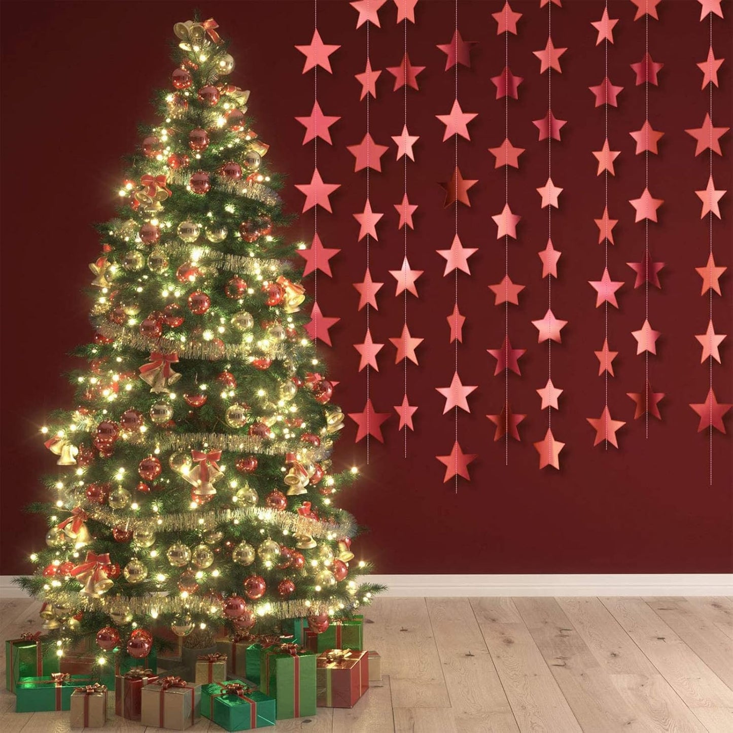 Patelai Glitter Star Garland Banner Decor, 130 Feet Star Hanging Bunting Banner Bright Backdrop for