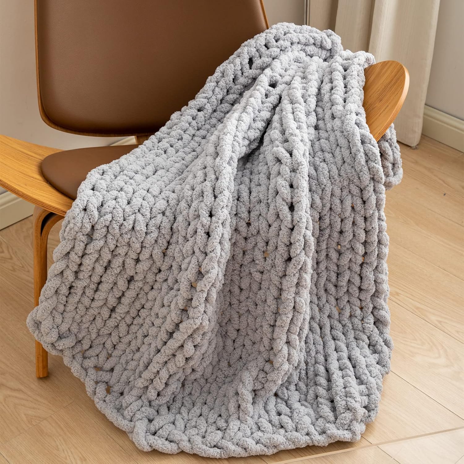 WESHIONGOO Chunky Knit Blanket Throw 40"×40" Knitted Throw Blankets for Couch Bed Fluffy Soft