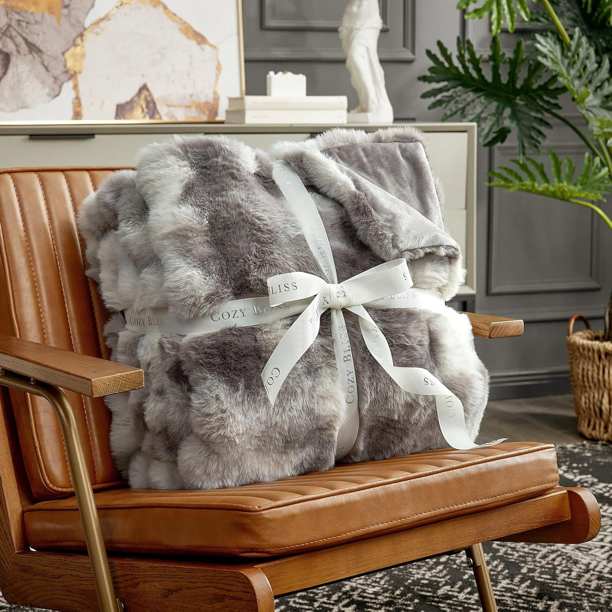 Cozy Bliss Faux Fur Throw Blanket for Couch, Fuzzy Soft Plush Thick Bubble Blanket for Sofa Bedroom