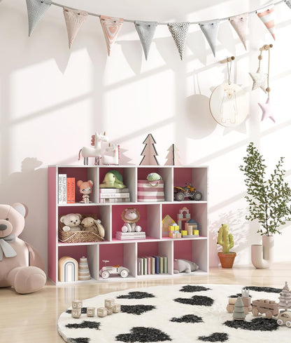 11-Cube Pink Kids Bookshelf and Toy Organizer – Wooden Storage Shelf for Girl’s Room and Nursery