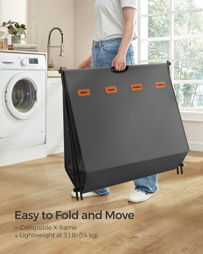 SONGMICS Laundry Hamper, Laundry Basket, 40.9 Gal. Laundry Sorter 4 Sections, Collapsible X-Frame