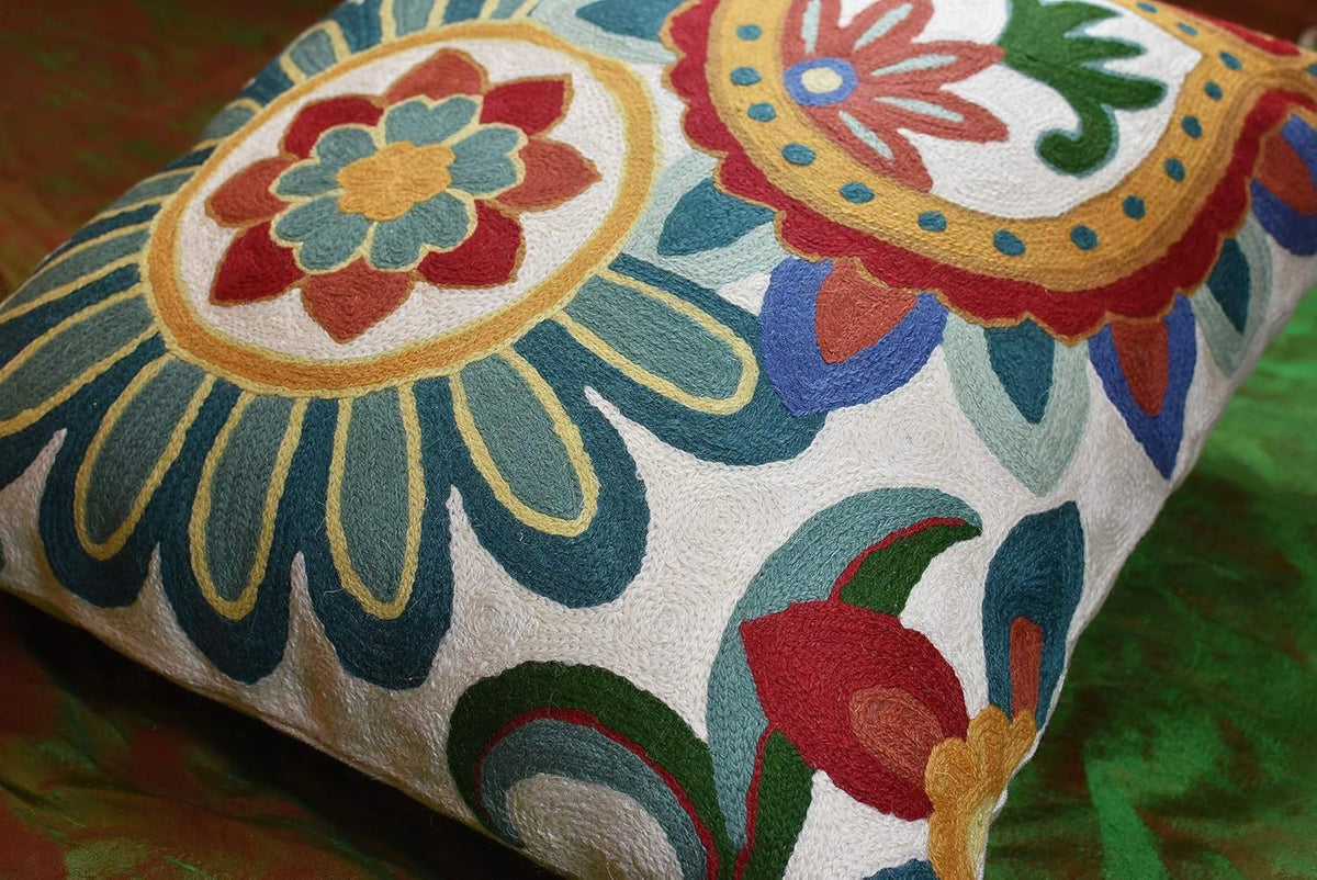 Daisy Floral Pillow Cover Teal Flower Pillowcase Flowery Outdoor Cushion Suzani Accent Pillowsham
