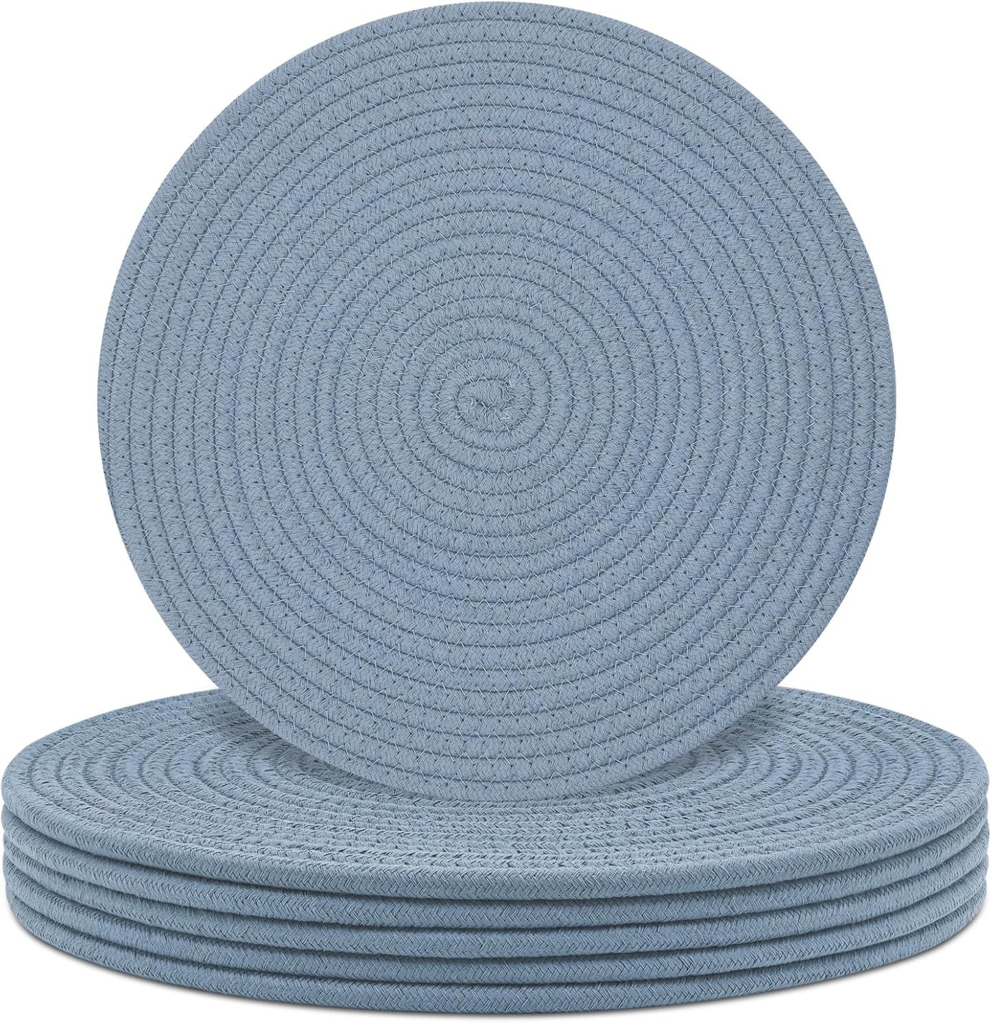 Round Placemats Set of 6, Cotton Rope Woven Table Mats, Hot Pads for Kitchen, Non Slip Heat