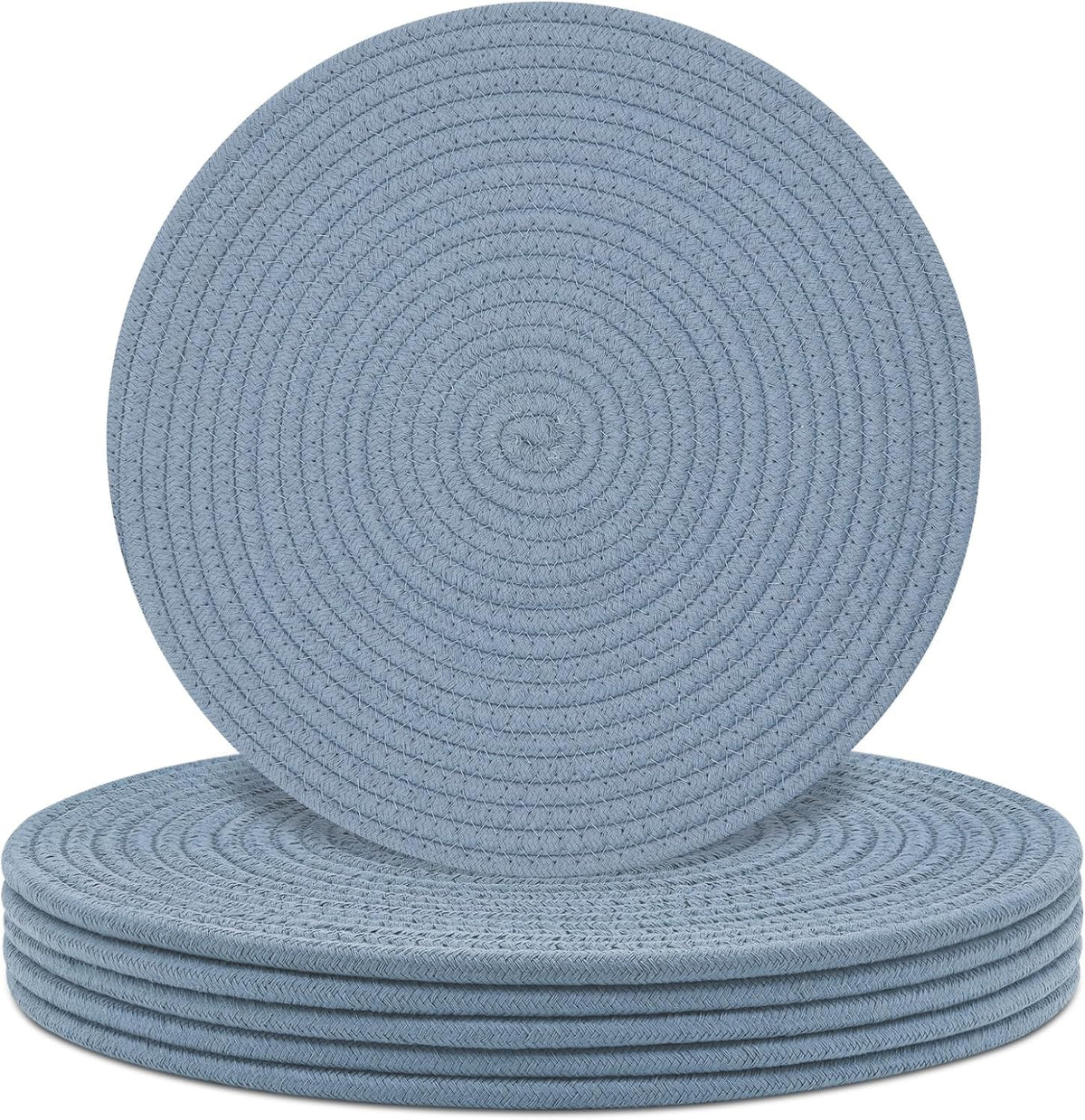 Round Placemats Set of 6, Cotton Rope Woven Table Mats, Hot Pads for Kitchen, Non Slip Heat