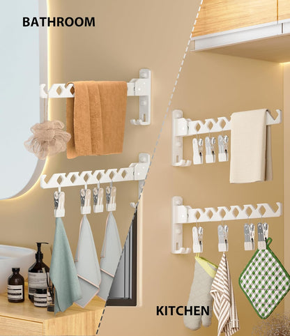 Wall Mount Coat Hanger Holder White Clothes Drying Organizer Rack Garment Hooks Aluminium