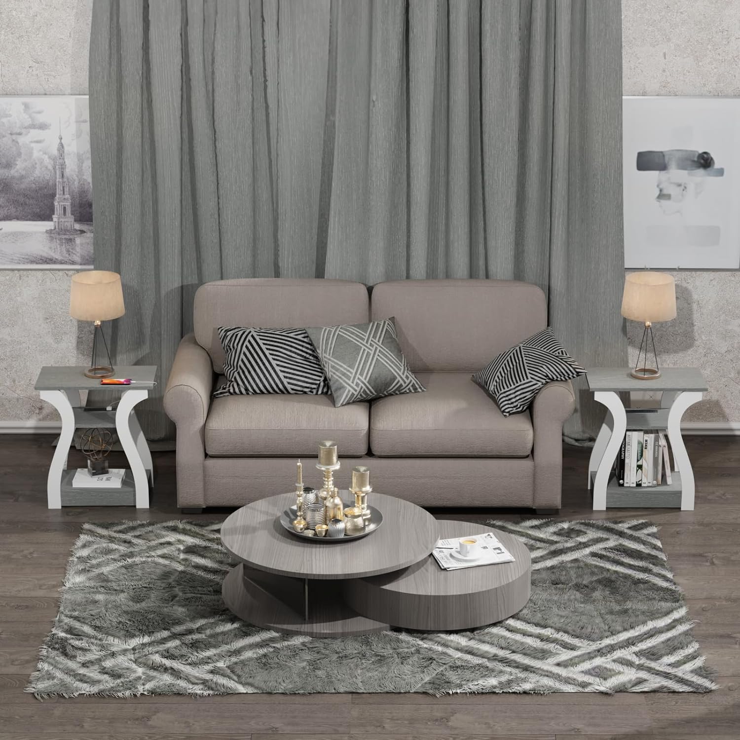 End Tables Living Room Set of 2,Grey End Table with Charging Station,Grey Side Table, Nightstand