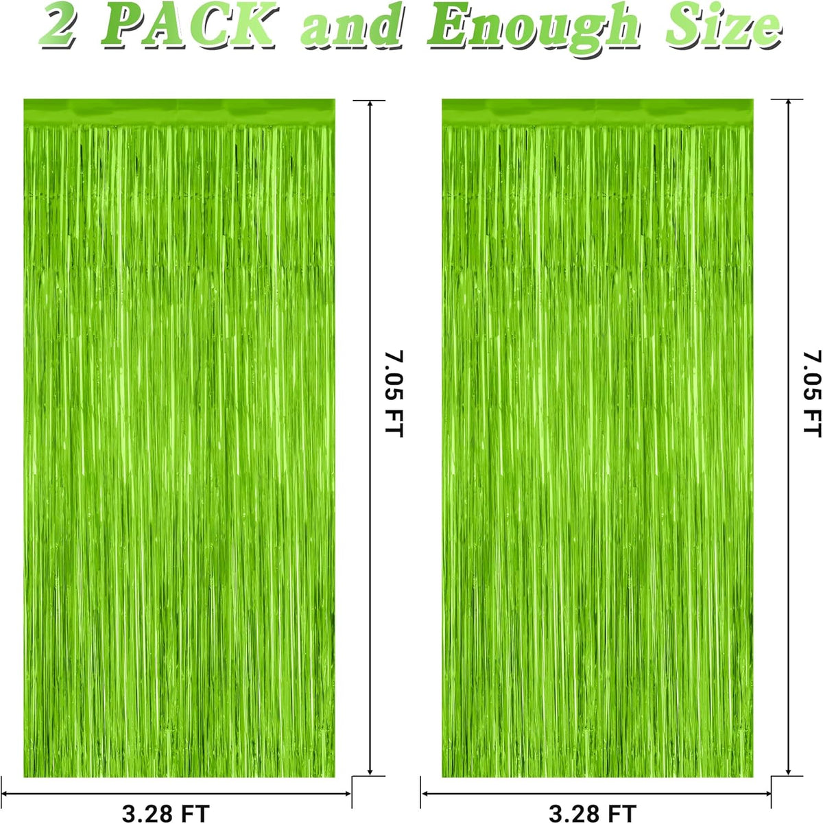 2 Pack Backdrop Curtains, 3.28 Feet x 7.05 Feet Grass Green Fringe Curtains, Metallic Tinsel