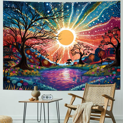 Serborlur Tree of Life Tapestry Trippy Sun Forest Tapestries Colorful Starry Sky Tapestries Hippie