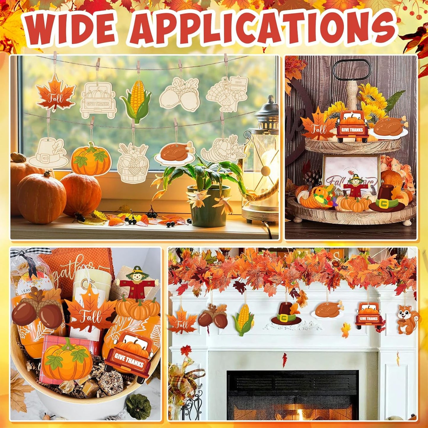 80PCS Wooden Thanksgiving Decoration Turkey Ornaments to Paint Happy Thanksgiving Cutouts