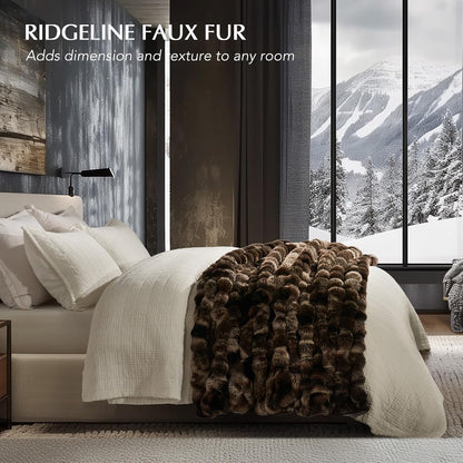 EVERGRACE Ultra Soft Luxury Fluffy Ridgeline Faux Rabbit Fur Throw Blanket, Thick Warm Bubble Throw