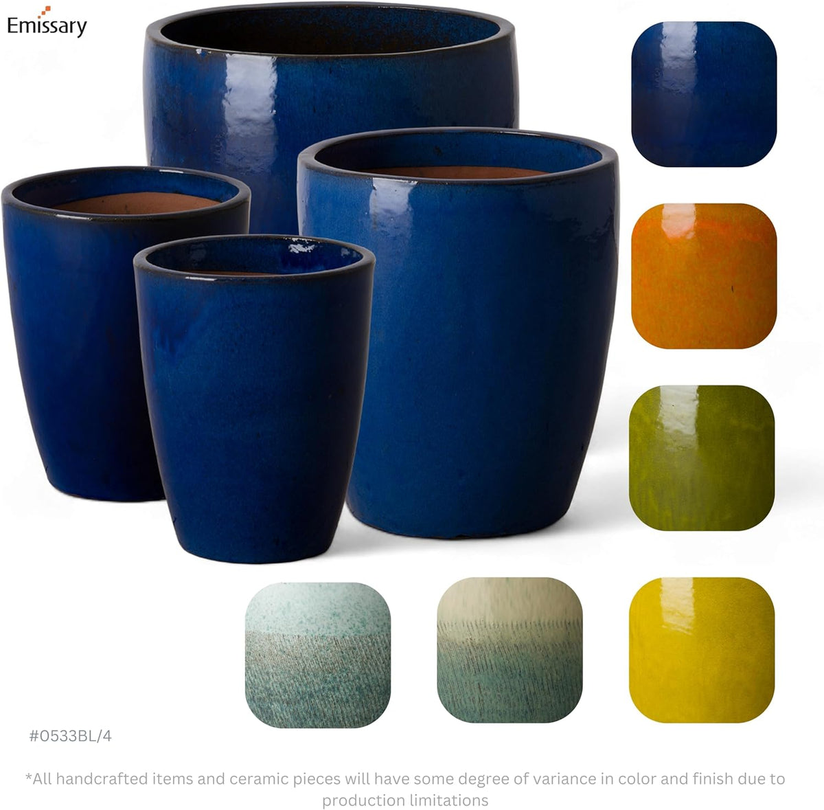 Emissary Bullet 9.5 in. Blue Ceramic Round Planter (9.5 in. L x 9.5 in. W x 12 in. H) with Drainage