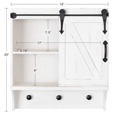 Kate and Laurel Cates Decorative Farmhouse Cabinet Wall Organizer with Sliding Barn Door and 3