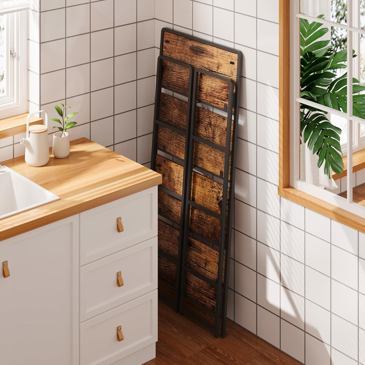 4NM No Assembly Foldable Bookshelf, 4-Shelf Collapsible Bookcase Storage for Small Spaces, 54" H