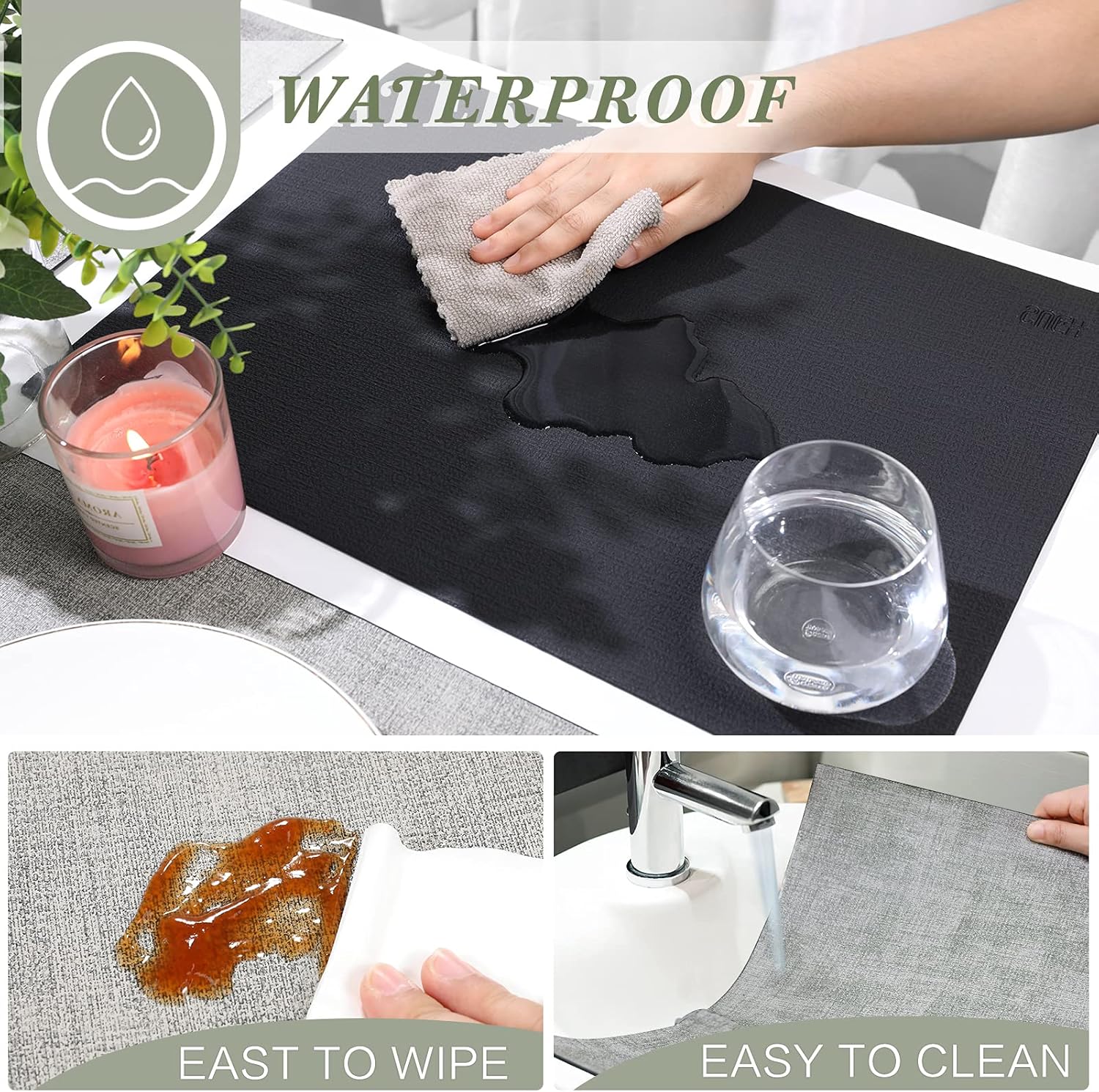 SUEH DESIGN Leather Placemats Set of 6 Reversible Table Mats Heat Resistant Waterproof No-Slip