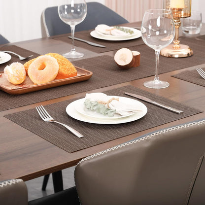 Myir JUN Placemats Set of 6, Vinyl Woven Placemats Place Mats Indoor Washable Table Mats Non-Slip
