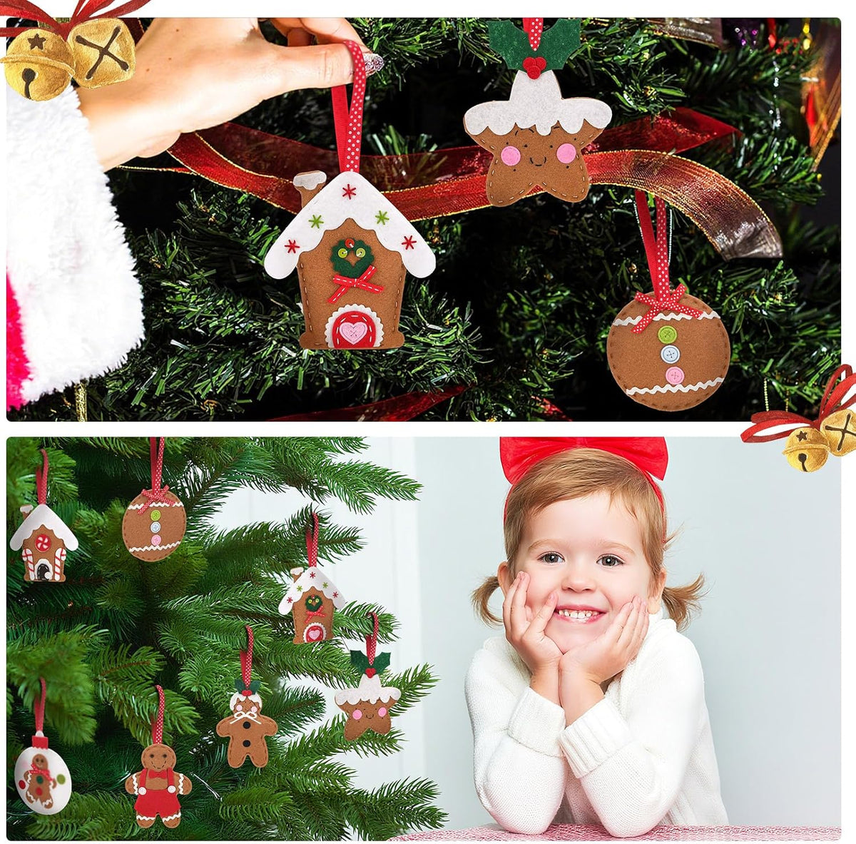 Skylety 8 Pieces 3D Christmas Tree Ornaments Set Felt Santa Snowman Candy Cane Ornament, Stocking