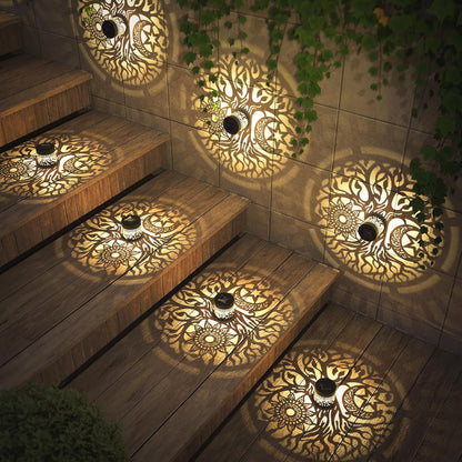 2 Pack Solar Fence Lights Metal Solar Powered Outdoor Wall Deck Step Lights Tree Theme Waterproof