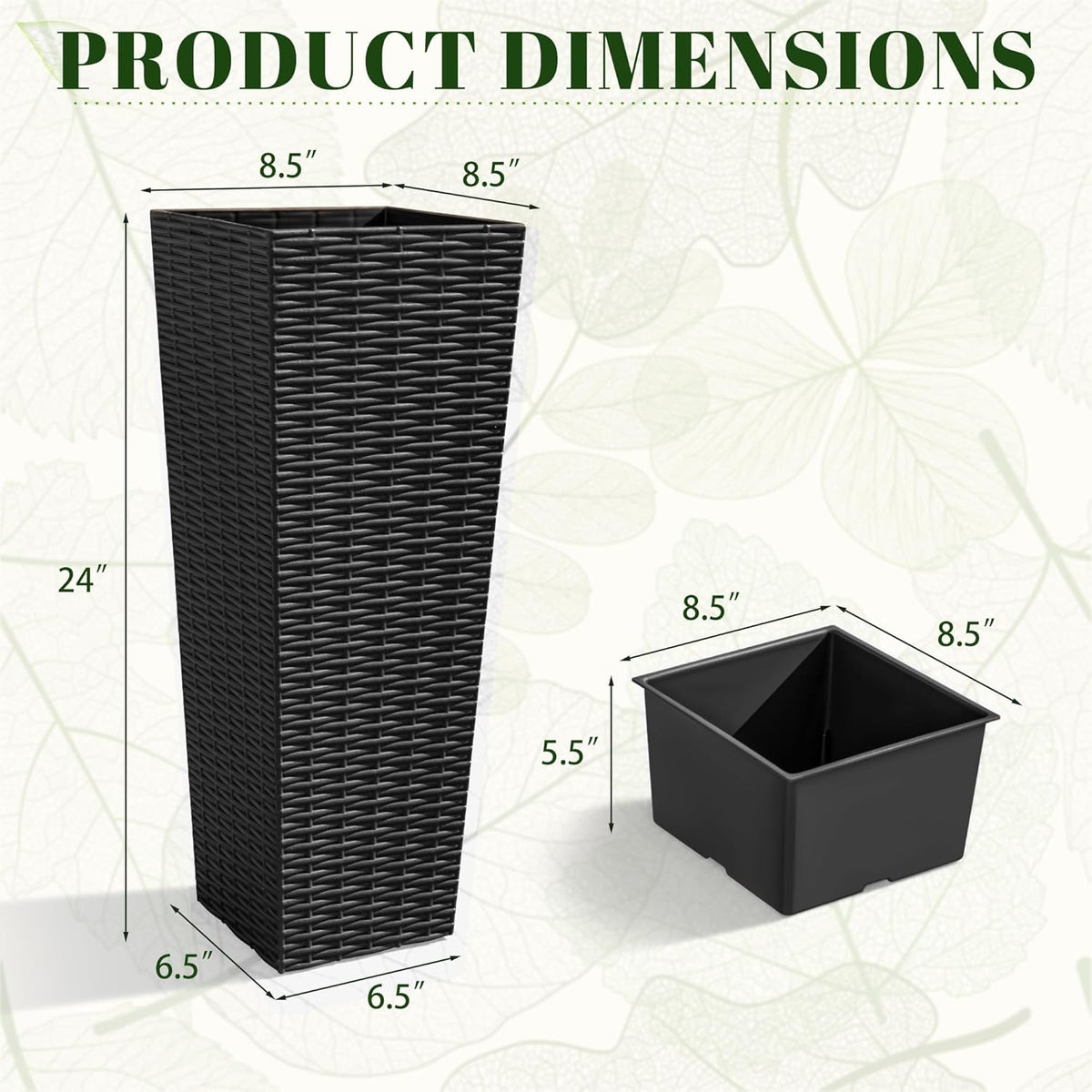 JUMMICO Set of 2 Resin Rattan Tall Planters for Outdoor Plants, Large Tapered Planters with